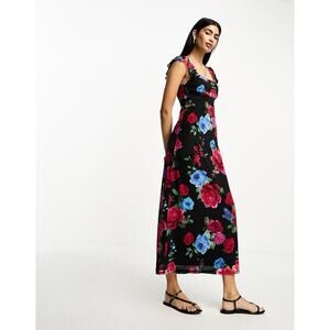 ASOS Design Flutter Sleeve Midi Dress Size 10 Dark Floral Y2K Romantic Feminine